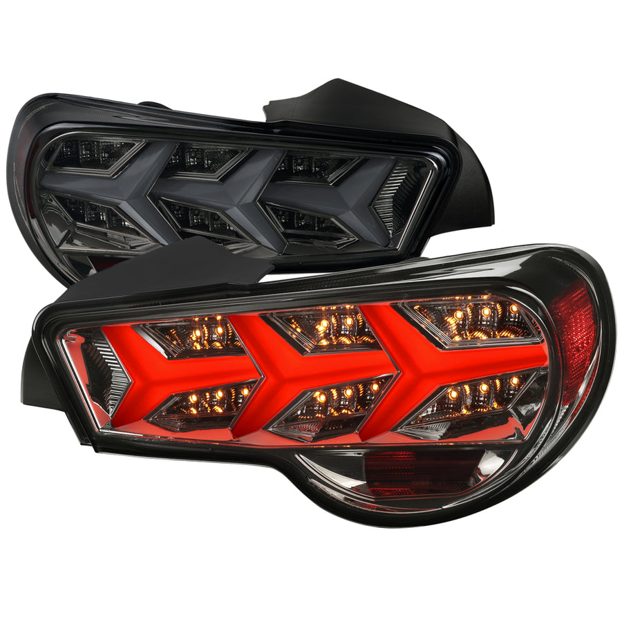 2013-2016 Scion FRS/Subaru BRZ Lambo Style Sequential LED Tail Lights (Chrome Housing/Smoke Lens)