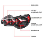2013-2016 Scion FRS/Subaru BRZ Lambo Style Sequential LED Tail Lights (Jet Black Housing/Clear Lens)
