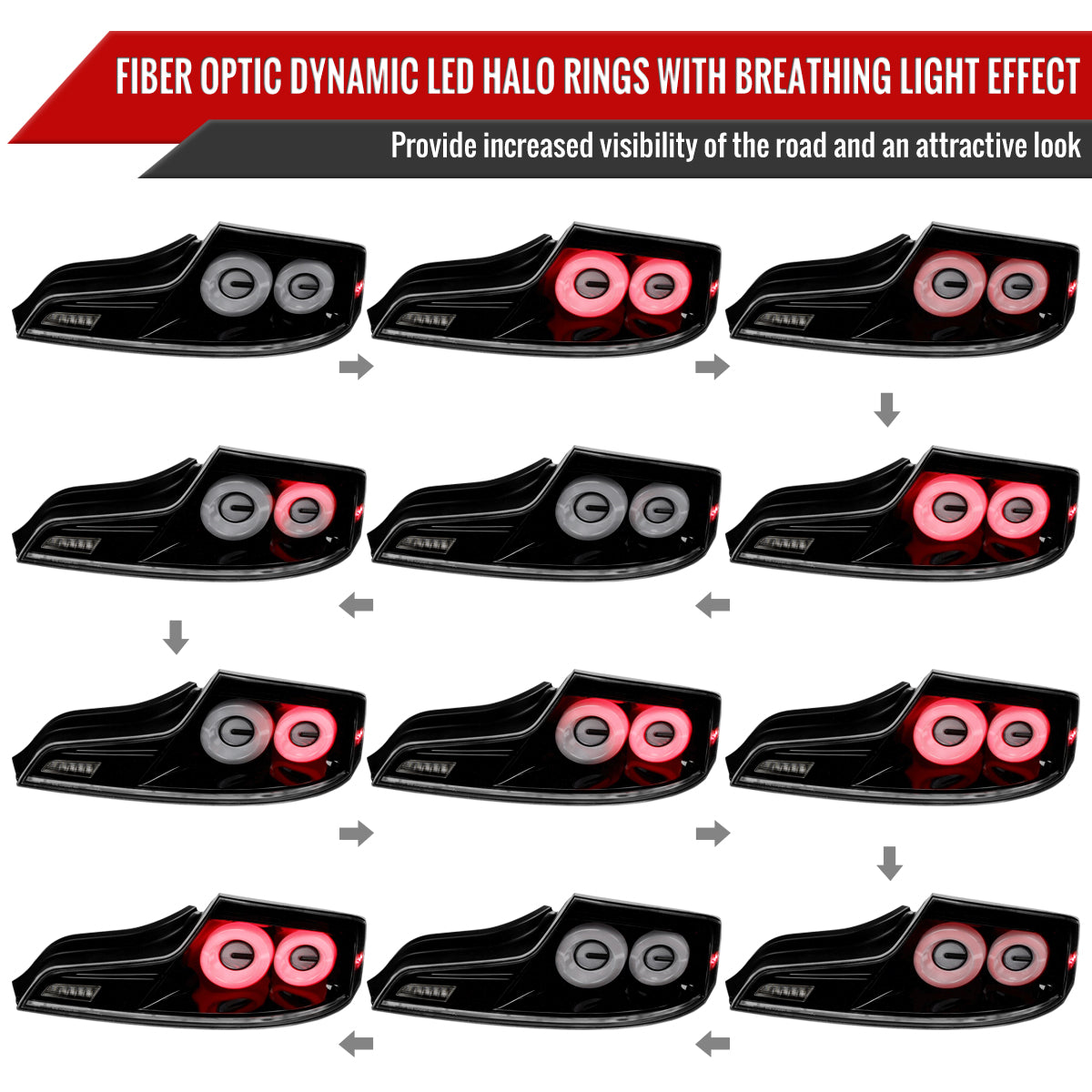 2003-2007 Infiniti G35 Coupe White LED Halo Sequential Signal Tail Lights (Glossy Black Housing/Clear Lens)