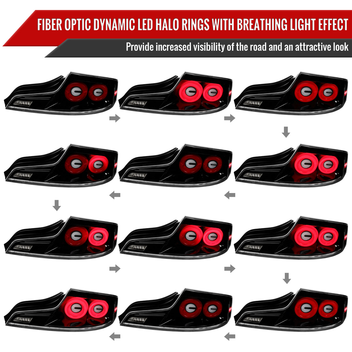 2003-2007 Infiniti G35 Coupe Red LED Halo Sequential Signal Tail Lights (Glossy Black Housing/Clear Lens)