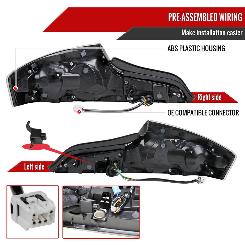 2003-2007 Infiniti G35 Coupe Red LED Halo Sequential Signal Tail Lights (Glossy Black Housing/Clear Lens)