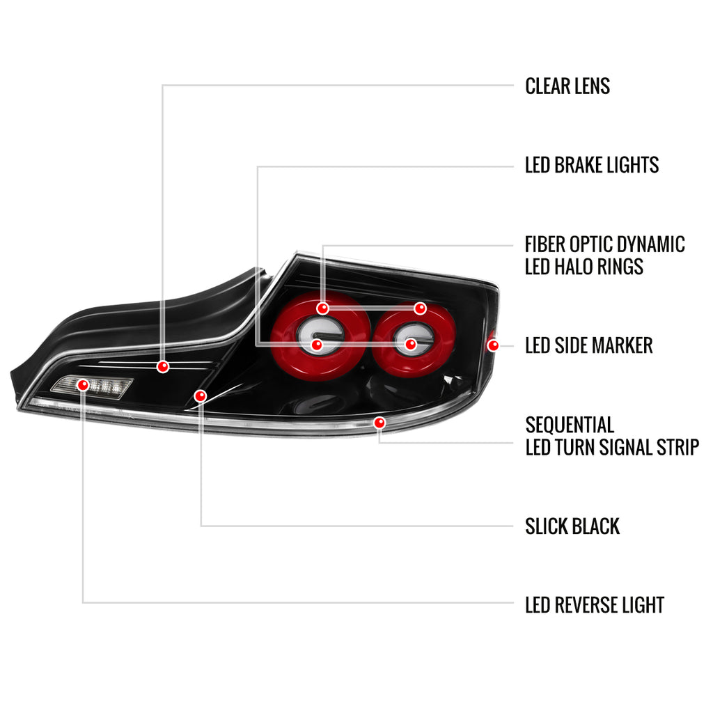 2003-2007 Infiniti G35 Coupe Red LED Halo Sequential Signal Tail Lights (Glossy Black Housing/Clear Lens)