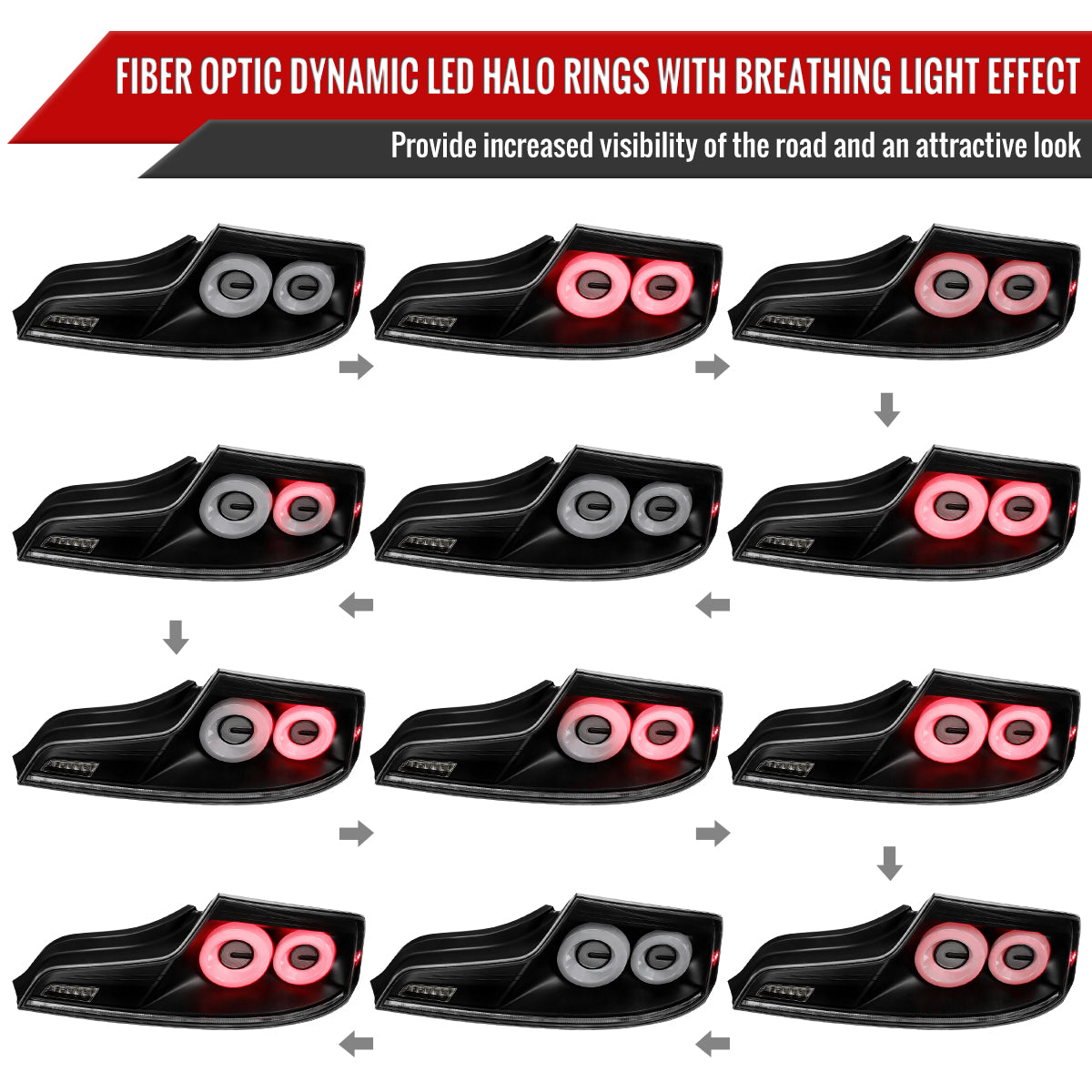 2003-2007 Infiniti G35 Coupe White LED Halo Sequential Signal Tail Lights (Matte Black Housing/Clear Lens)