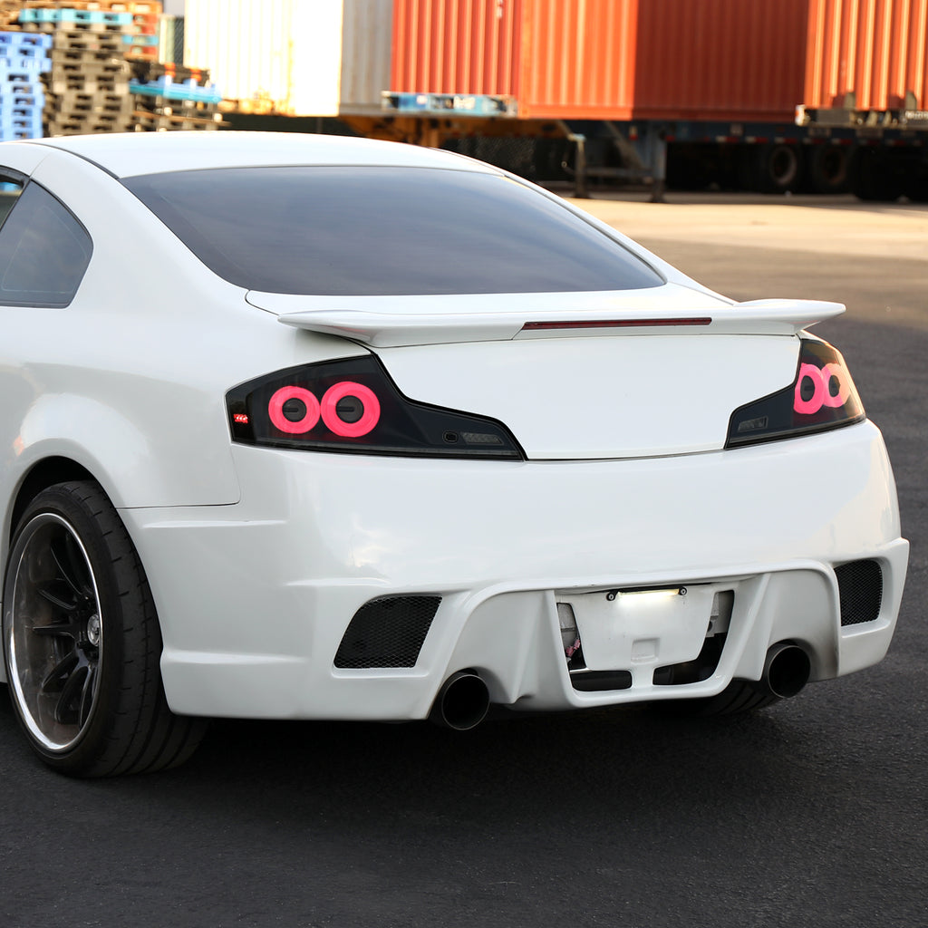 2003-2007 Infiniti G35 Coupe Red LED Halo Sequential Signal Tail Lights (Matte Black Housing/Smoke Lens)