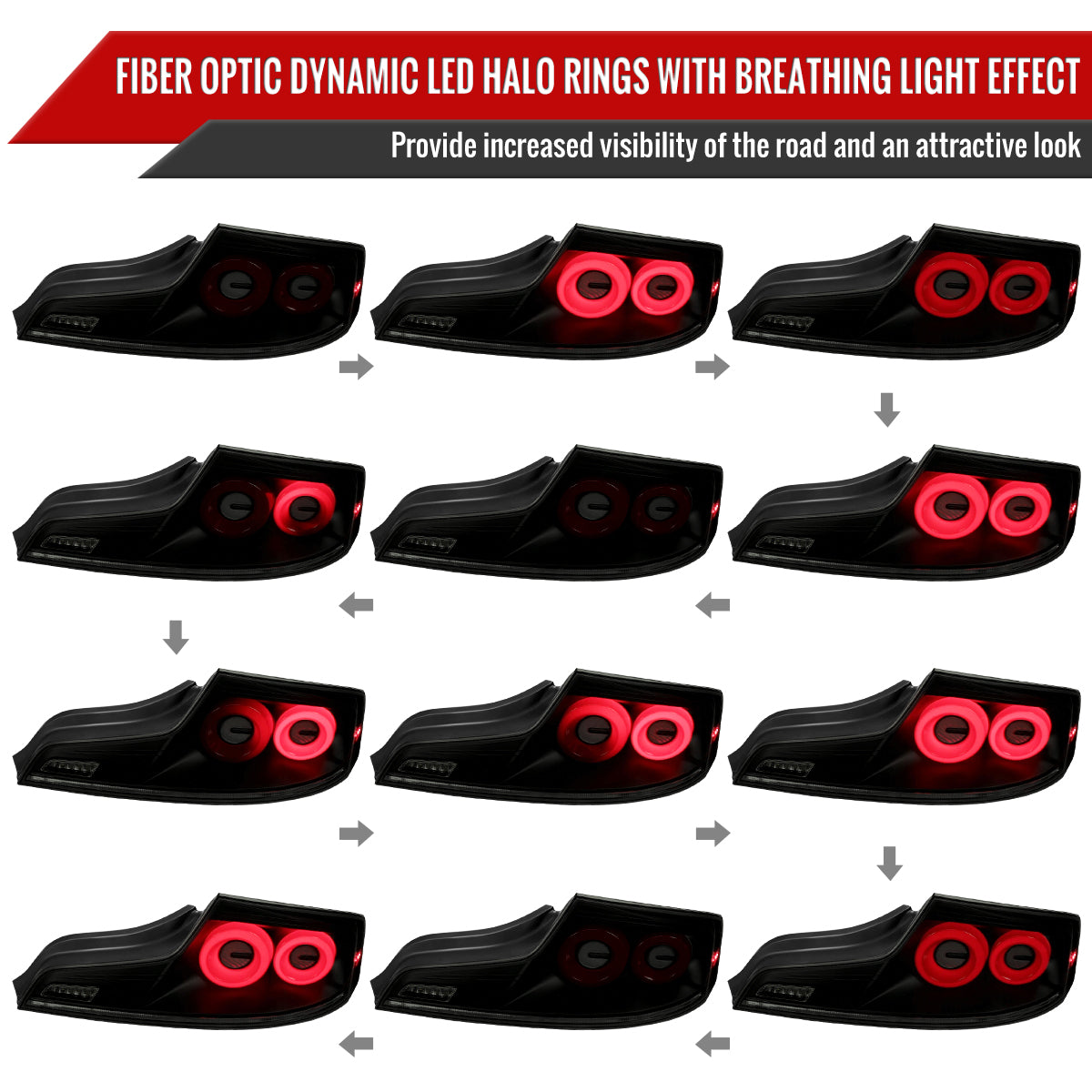 2003-2007 Infiniti G35 Coupe Red LED Halo Sequential Signal Tail Lights (Matte Black Housing/Smoke Lens)