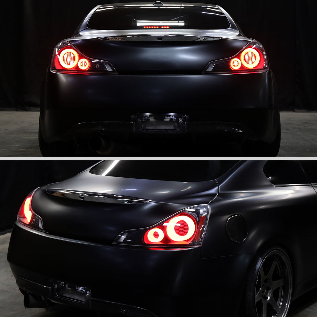2008-2013 Infiniti G37/2014-2015 Q60 Coupe/Convertible LED Tail Lights w/ Switchback Sequential Turn Signals (Matte Black Housing / Clear Lens)
