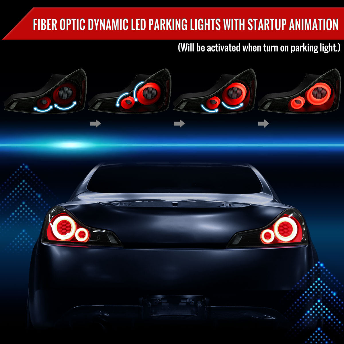 2008-2013 Infiniti G37/2014-2015 Q60 Coupe/Convertible LED Tail Lights w/ Switchback Sequential Turn Signals (Matte Black Housing / Smoked Lens)