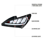 2010-2016 Hyundai Genesis Coupe White Bar Sequential LED Tail Lights (Matte Black Housing/Clear Lens)