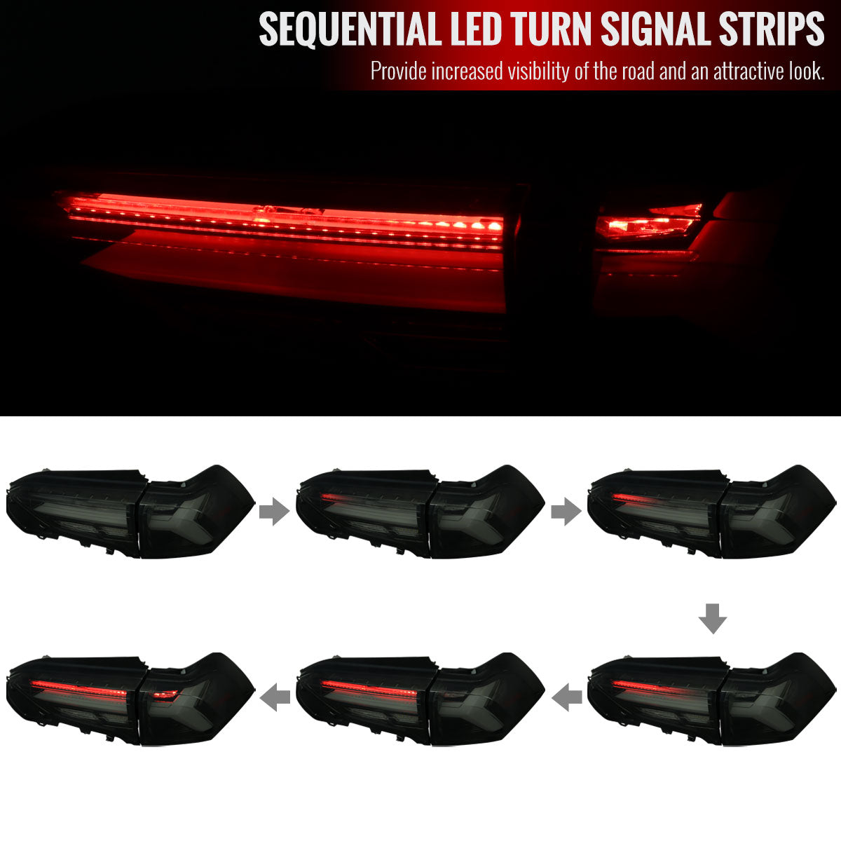 2019-2024 Toyota RAV4 White LED Bar Sequential Signal Tail Lights (Glossy Black Housing/Dark Smoke Lens)