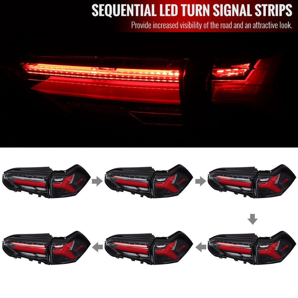 2019-2024 Toyota RAV4 Red LED Bar Sequential Signal Tail Lights (Jet Black Housing/Clear Lens)