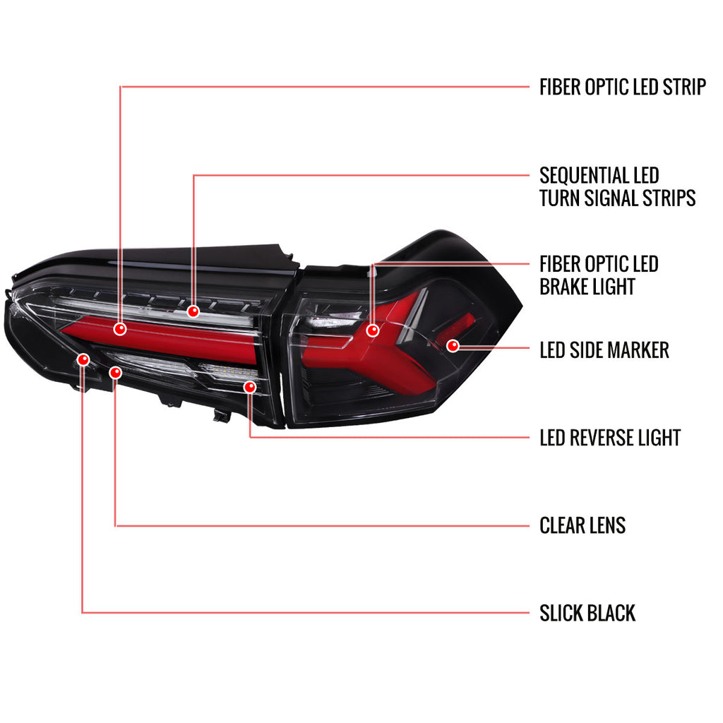 2019-2024 Toyota RAV4 Red LED Bar Sequential Signal Tail Lights (Jet Black Housing/Clear Lens)