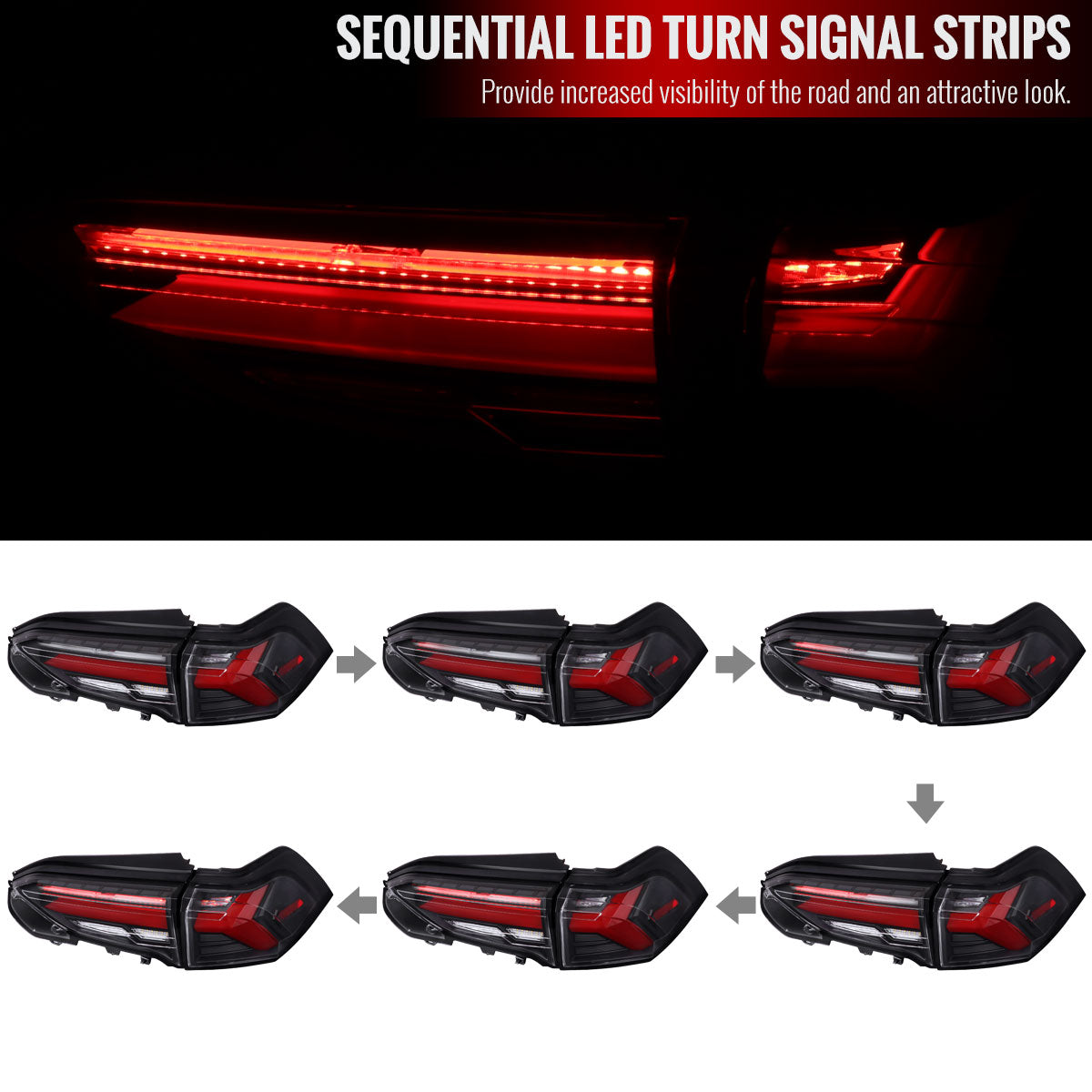 2019-2024 Toyota RAV4 Red LED Bar Sequential Signal Tail Lights (Matte Black Housing/Clear Lens)