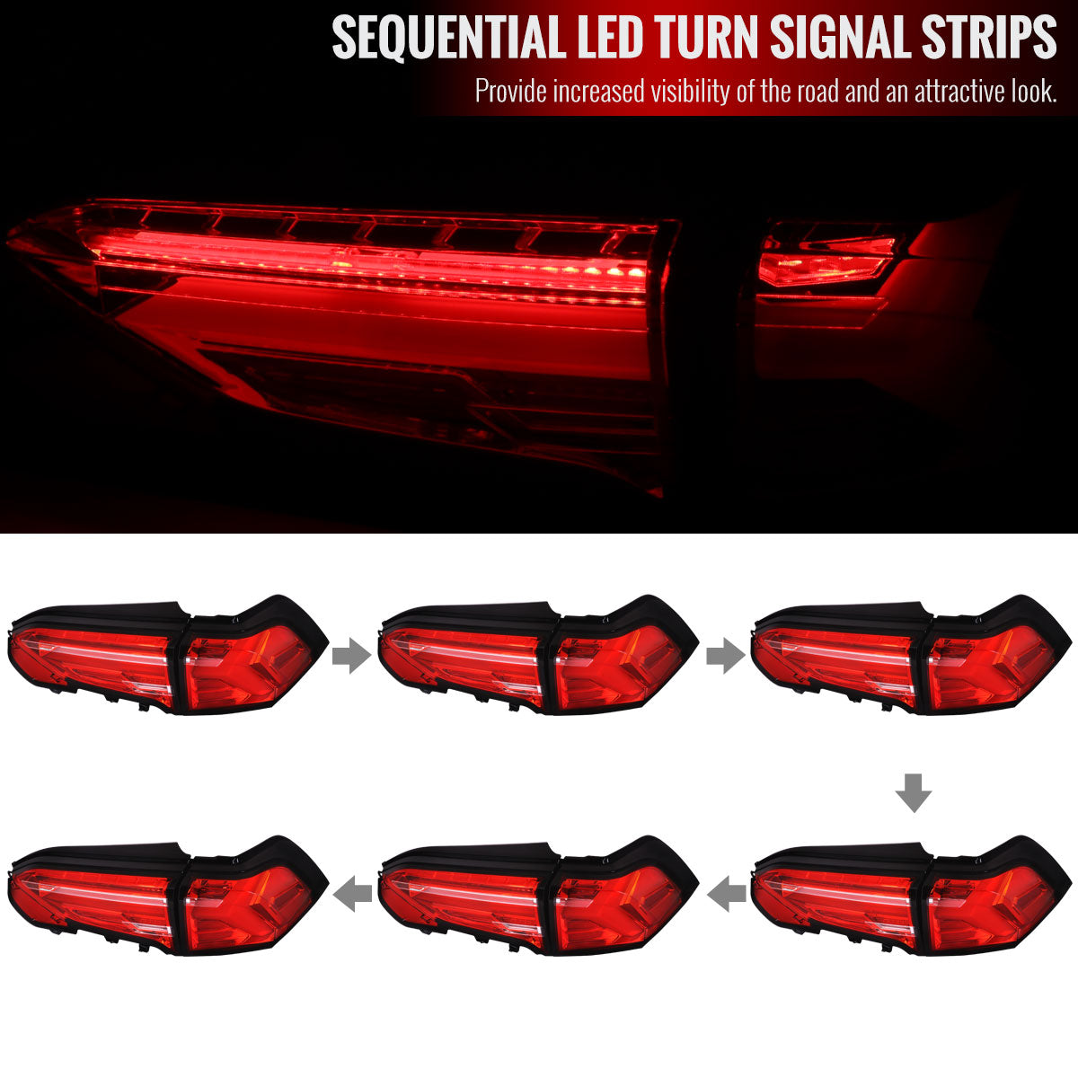 2019-2024 Toyota RAV4 Red LED Bar Sequential Signal Tail Lights (Chrome Housing/Red Lens)