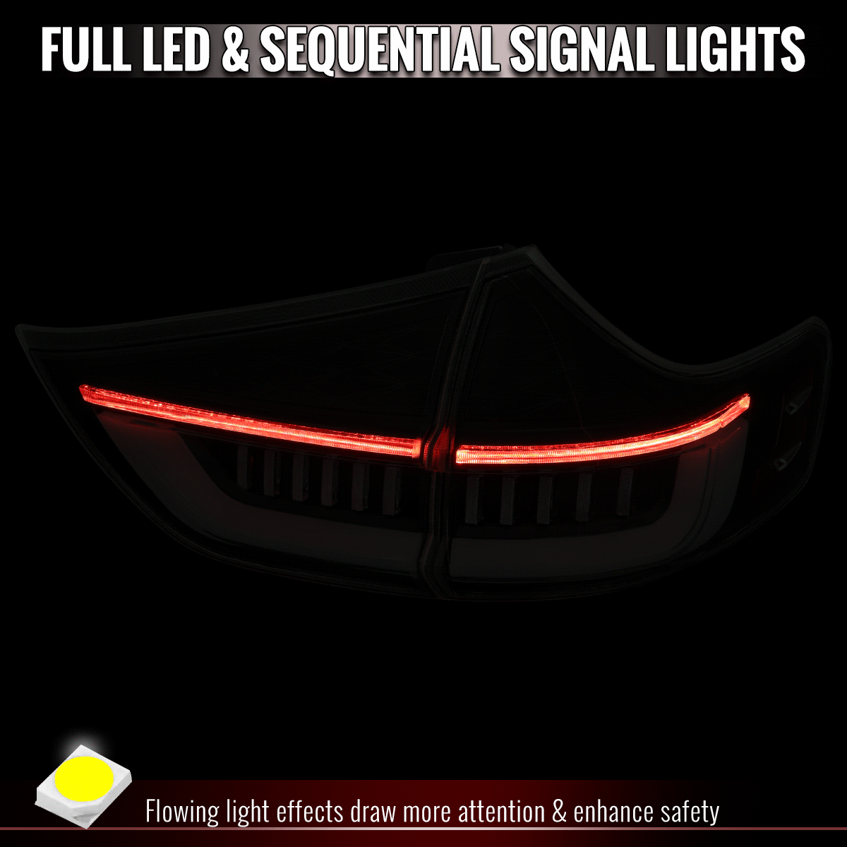 2011-2014 Toyota Sienna Full LED Tail Lights w/ Sequential Turn Signal and Startup Animation (Black Housing / Smoked Lens)