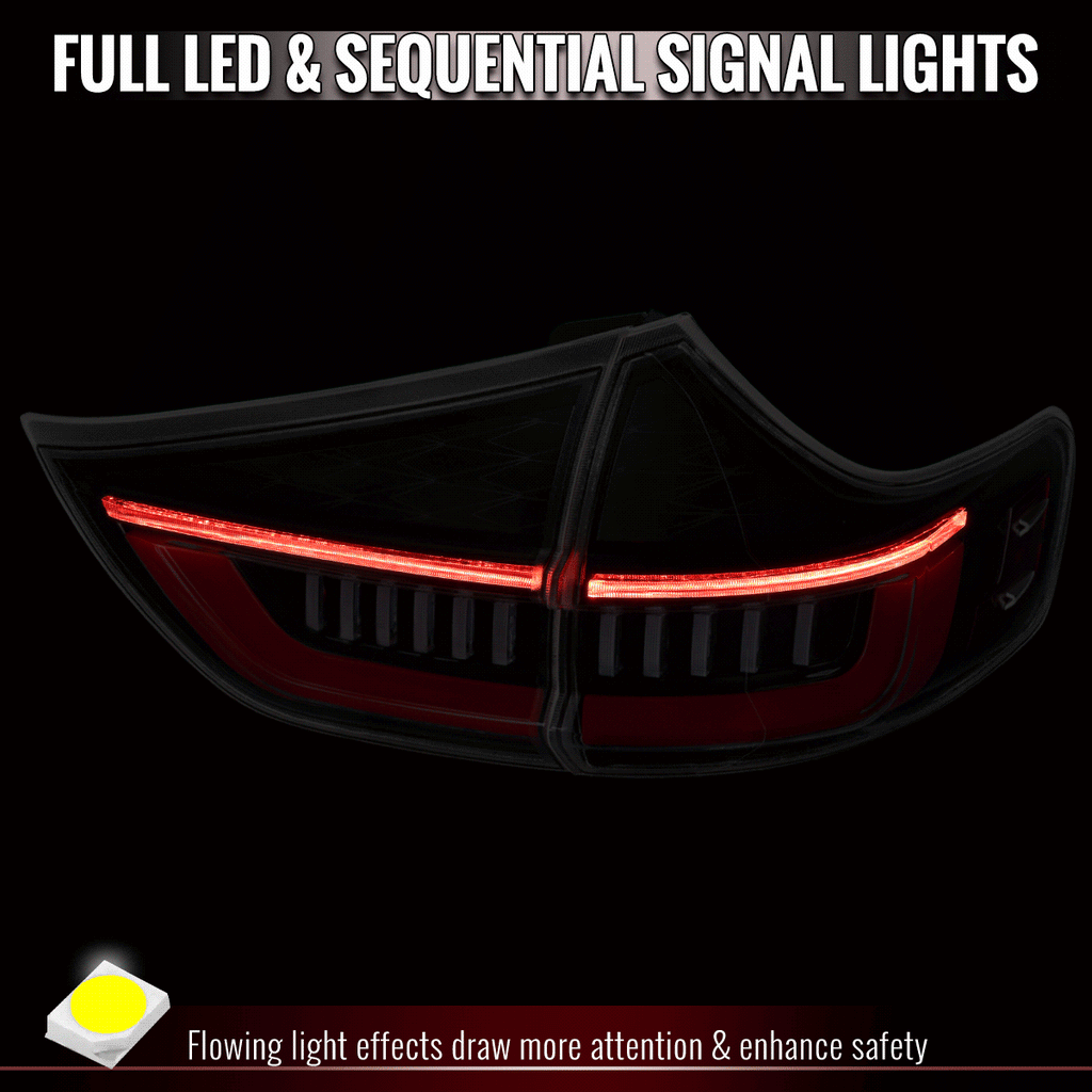 2011-2014 Toyota Sienna Full LED Tail Lights w/ Sequential Turn Signal and Startup Animation Red Lens Fiber Optic LED (Jet Black Housing / Clear Lens)