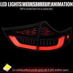 2011-2014 Toyota Sienna Full LED Tail Lights w/ Sequential Turn Signal and Startup Animation Red Lens Fiber Optic LED (Jet Black Housing / Clear Lens)