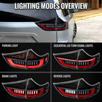 2011-2014 Toyota Sienna Full LED Tail Lights w/ Sequential Turn Signal and Startup Animation Red Lens Fiber Optic LED (Jet Black Housing / Clear Lens)