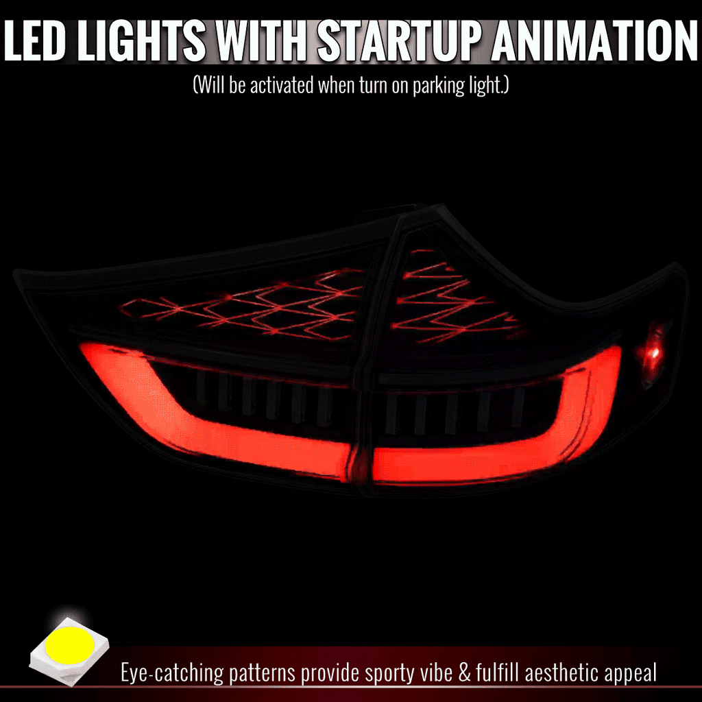 2011-2014 Toyota Sienna Full LED Tail Lights w/ Sequential Turn Signal and Startup Animation Red Lens Fiber Optic LED (Black Housing / Smoked Lens)