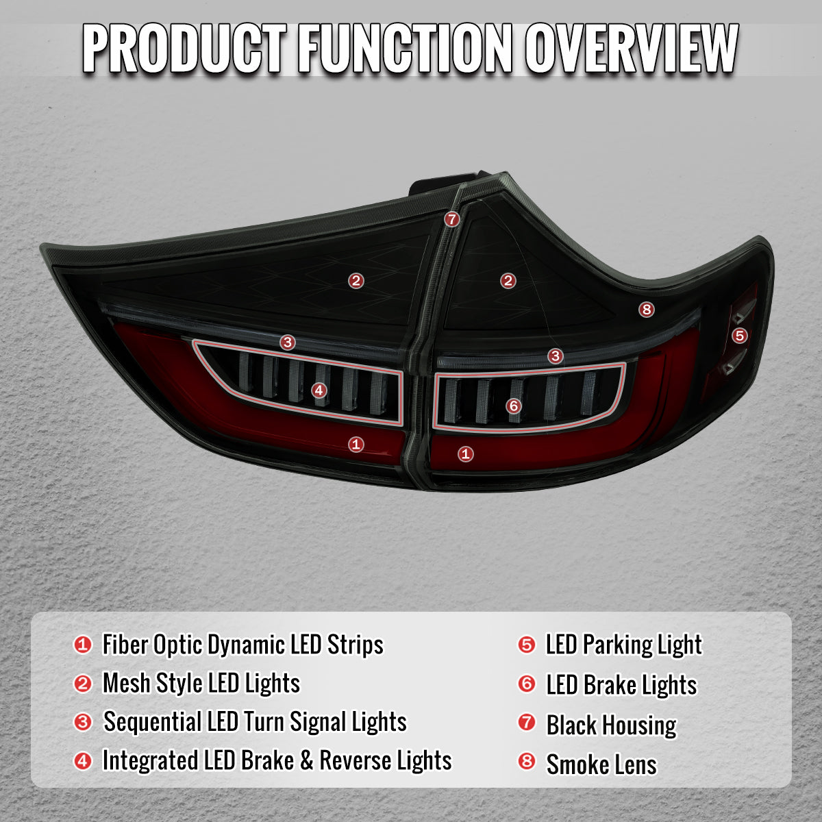 2011-2014 Toyota Sienna Full LED Tail Lights w/ Sequential Turn Signal and Startup Animation Red Lens Fiber Optic LED (Black Housing / Smoked Lens)