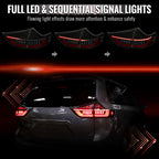 2015-2020 Toyota Sienna Full LED Tail Lights w/ Sequential Turn Signal and Startup Animation Red Lens Fiber Optic LED (Black Housing / Smoked Lens)