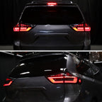 2015-2020 Toyota Sienna Full LED Tail Lights w/ Sequential Turn Signal and Startup Animation Red Lens Fiber Optic LED (Black Housing / Smoked Lens)