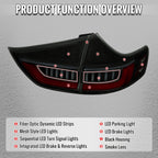2015-2020 Toyota Sienna Full LED Tail Lights w/ Sequential Turn Signal and Startup Animation Red Lens Fiber Optic LED (Black Housing / Smoked Lens)