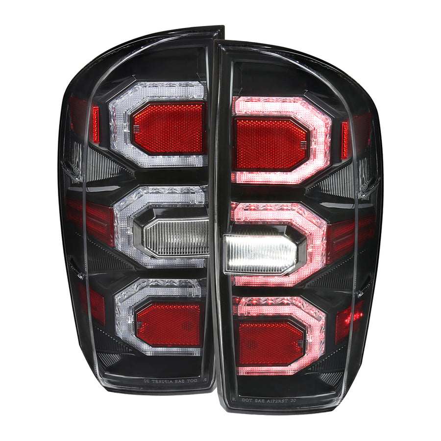 2016-2022 Toyota Tacoma Sequential Signal LED Tail Lights (Jet Black Housing/Clear Lens)