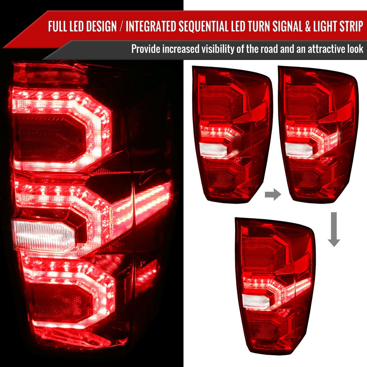2016-2022 Toyota Tacoma Sequential Signal LED Tail Lights (Chrome Housing/Red Lens)