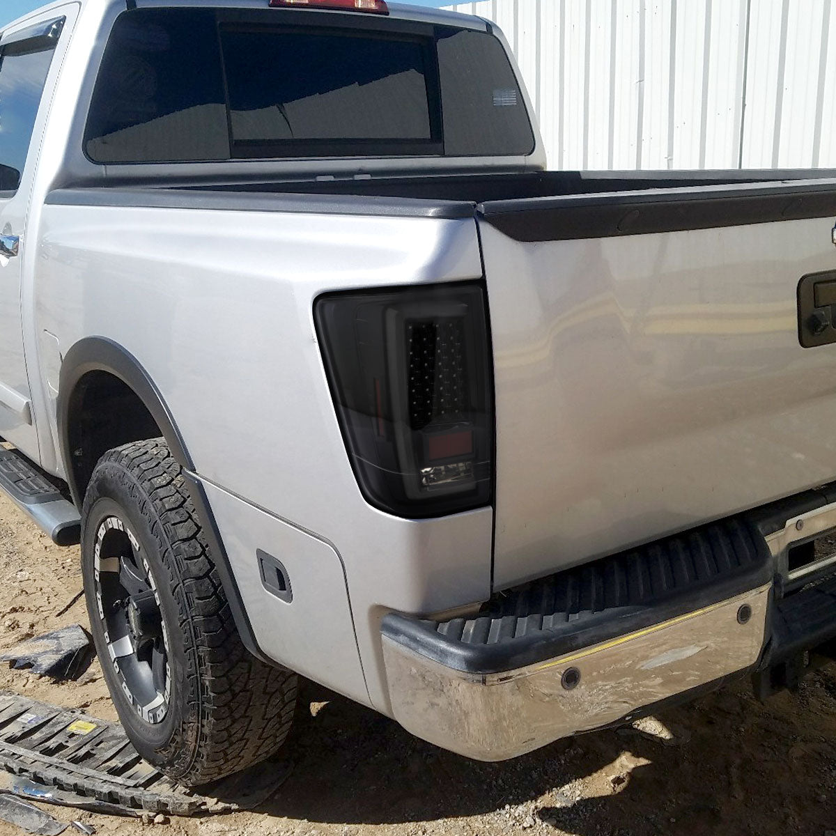 2004-2015 Nissan Titan LED Tail Lights with White LED Tube (Glossy Black Housing/Smoke Lens)