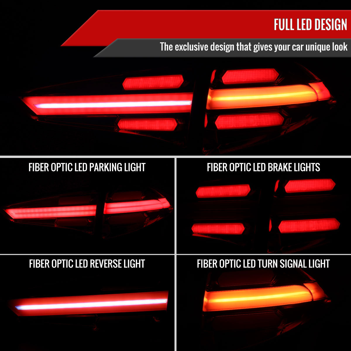 2016-2018 Hyundai Tucson LED Bar Tail Lights(Chrome Housing/Red Lens)