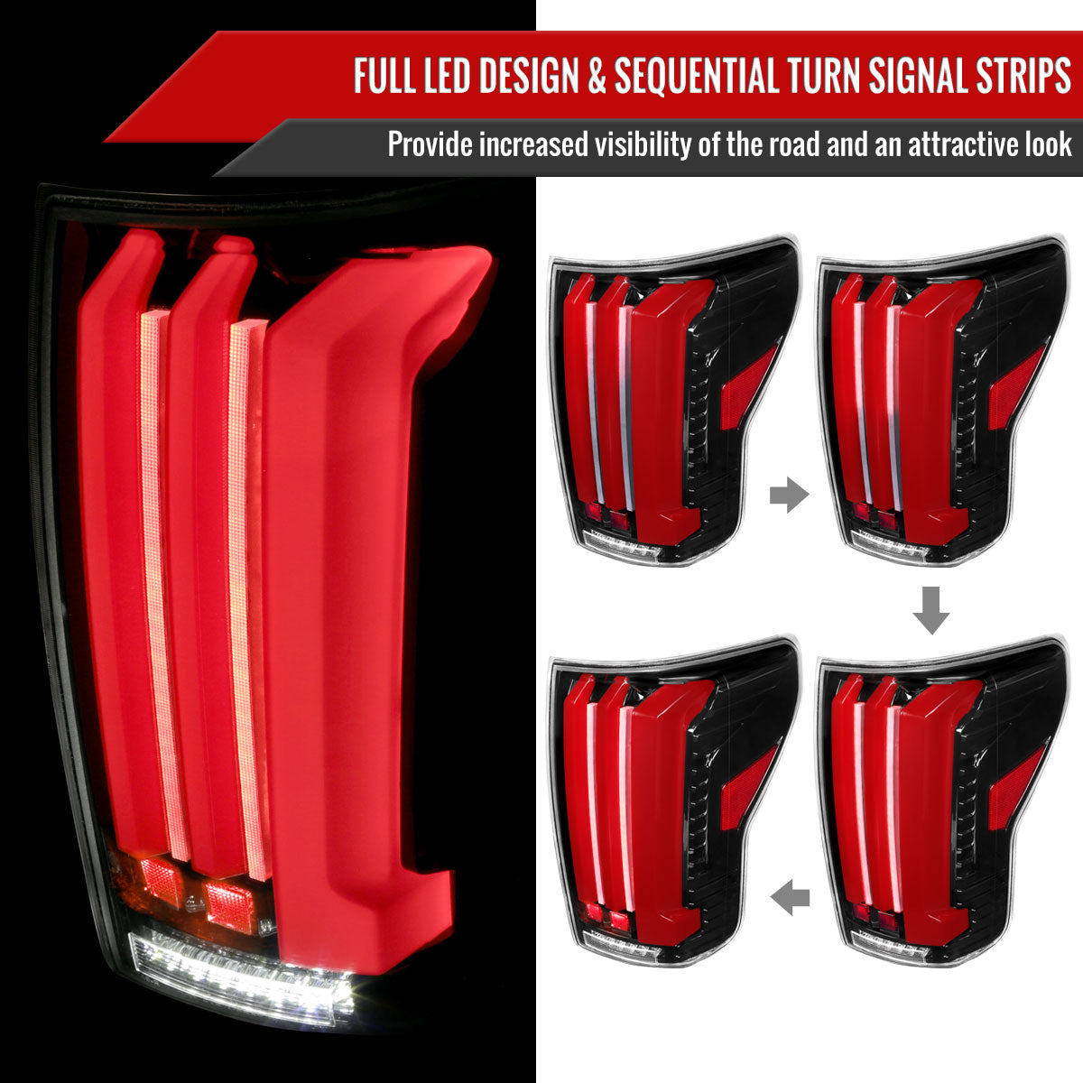 2007-2013 Toyota Tundra Sequential Red LED Bar Tail Lights (Glossy Black Housing/Clear Lens)