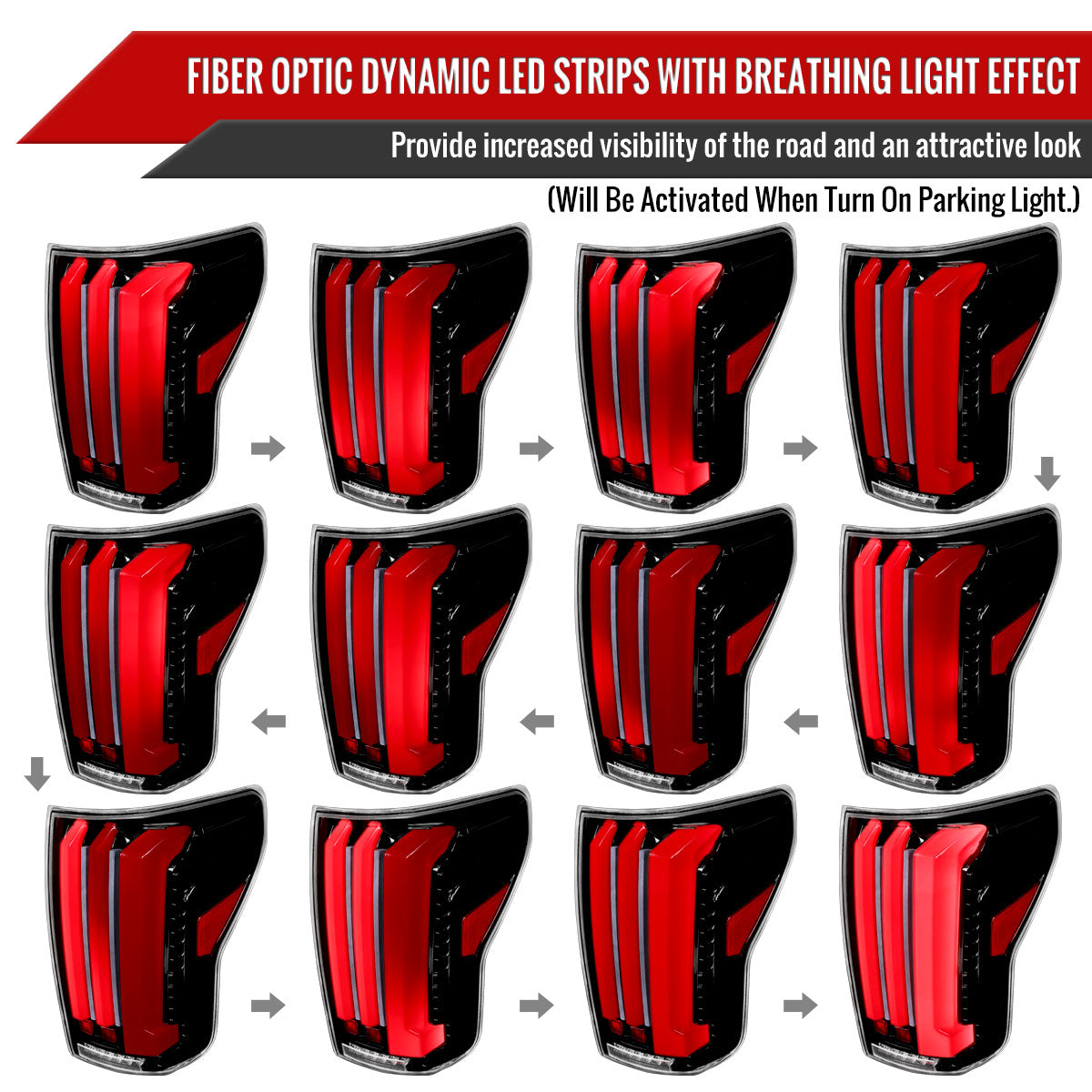 2007-2013 Toyota Tundra Sequential Red LED Bar Tail Lights (Glossy Black Housing/Clear Lens)
