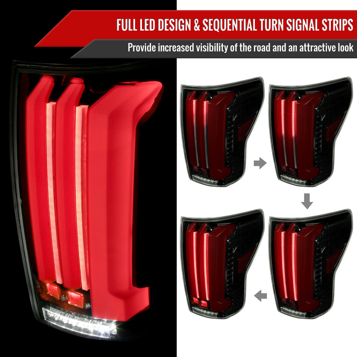 2007-2013 Toyota Tundra Sequential Red LED Bar Tail Lights (Glossy Black Housing/Smoke Lens)
