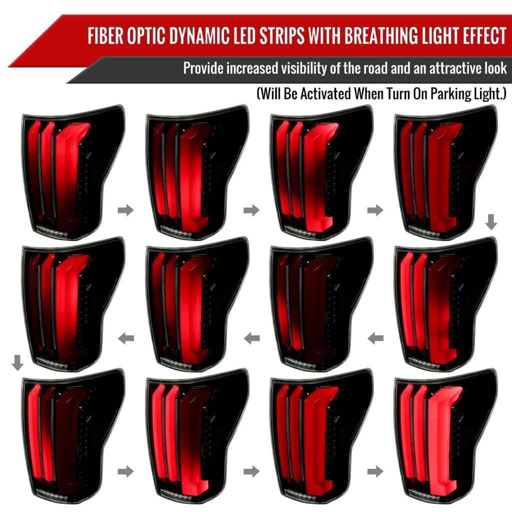 2007-2013 Toyota Tundra Sequential Red LED Bar Tail Lights (Glossy Black Housing/Smoke Lens)