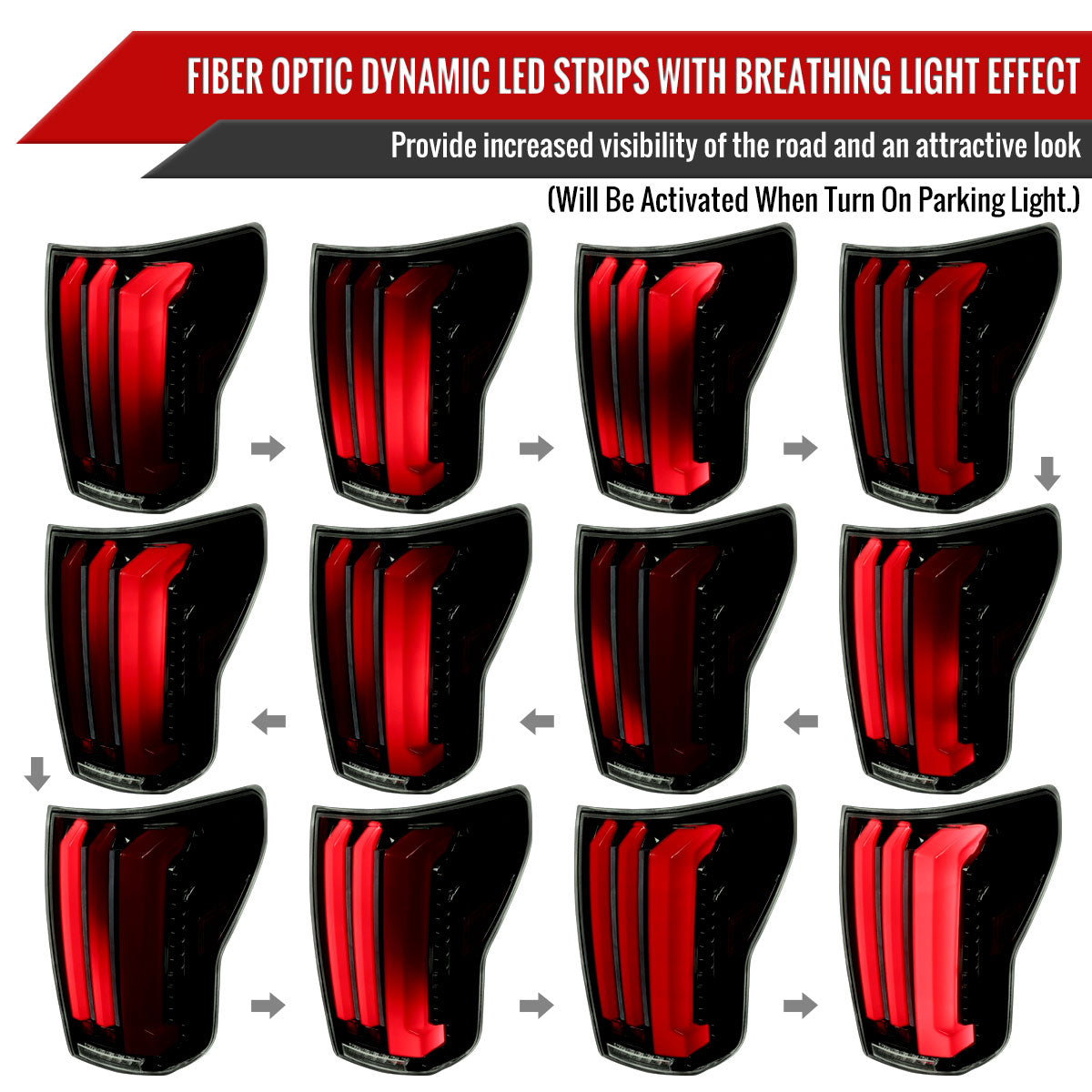 2007-2013 Toyota Tundra Sequential Red LED Bar Tail Lights (Glossy Black Housing/Smoke Lens)