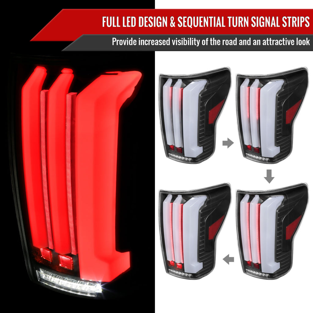 2007-2013 Toyota Tundra Sequential White LED Bar Tail Lights (Matte Black Housing/Clear Lens)