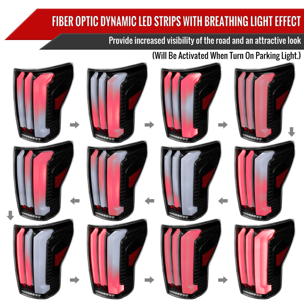 2007-2013 Toyota Tundra Sequential White LED Bar Tail Lights (Matte Black Housing/Clear Lens)