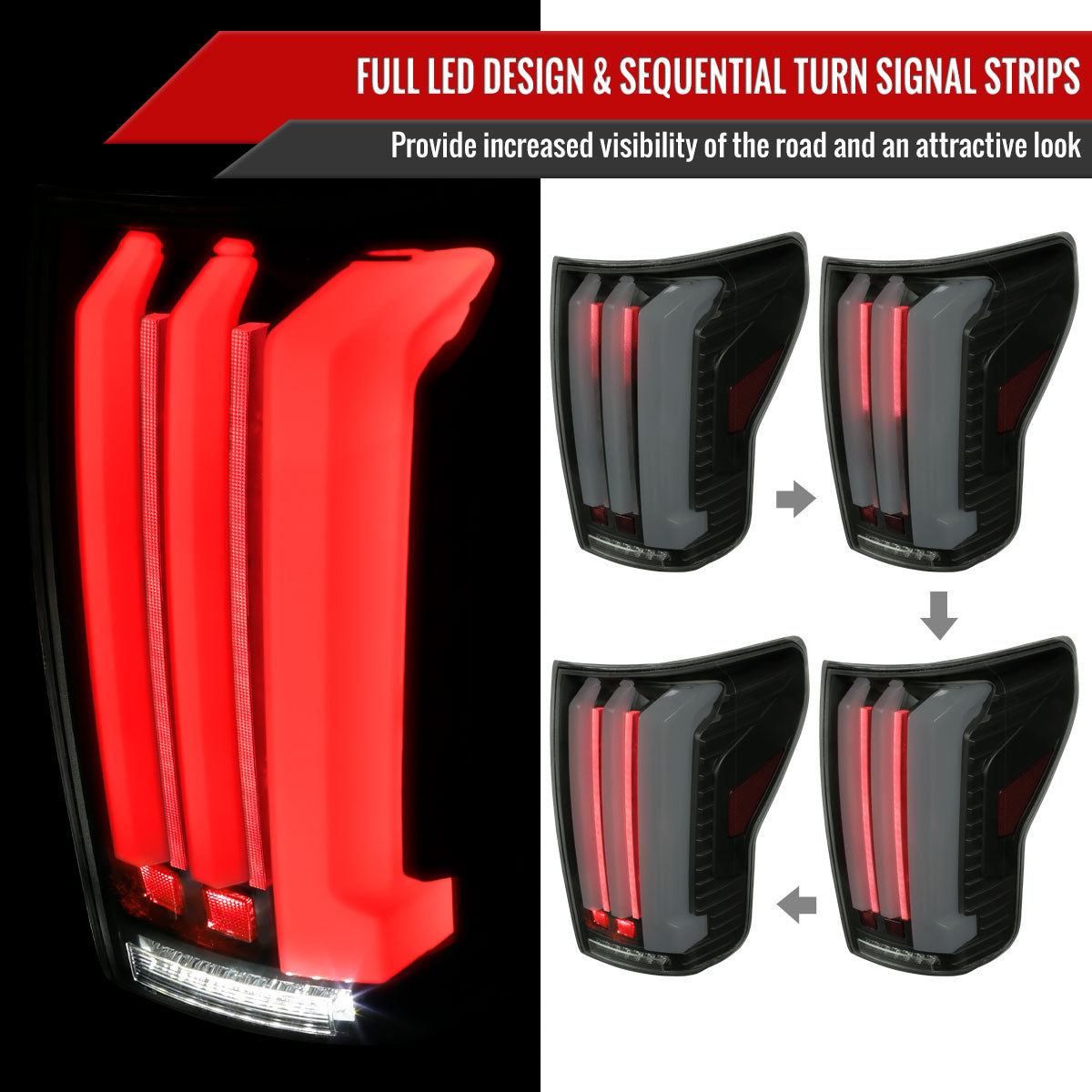 2007-2013 Toyota Tundra Sequential White LED Bar Tail Lights (Matte Black Housing/Smoke Lens)