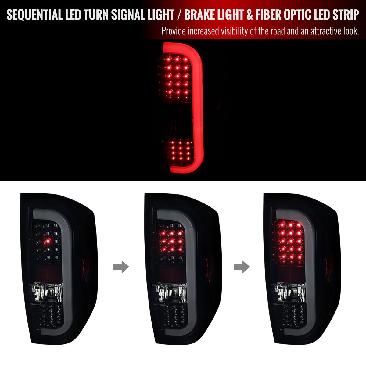 2014-2021 Toyota Tundra White Bar Sequential LED Tail Lights (Glossy Black Housing/Smoke Lens)