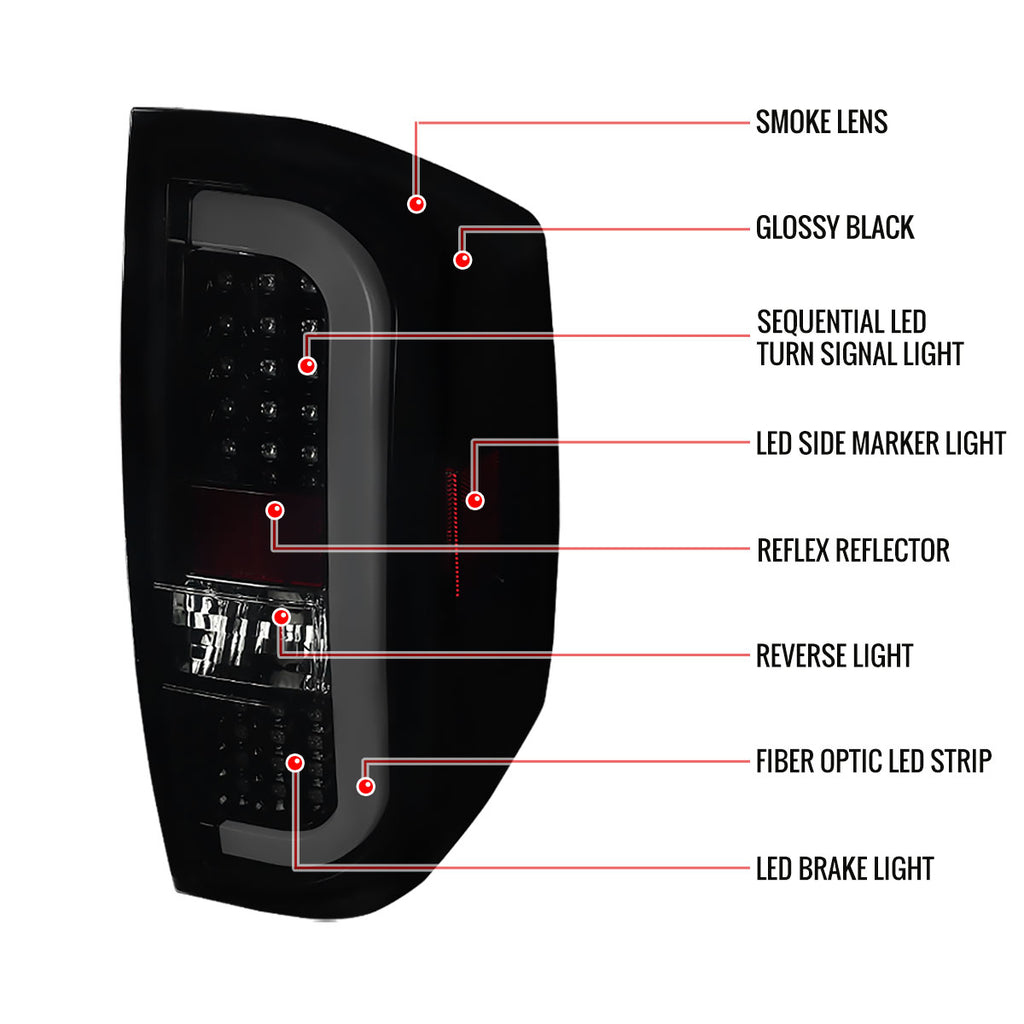 2014-2021 Toyota Tundra White Bar Sequential LED Tail Lights (Glossy Black Housing/Smoke Lens)