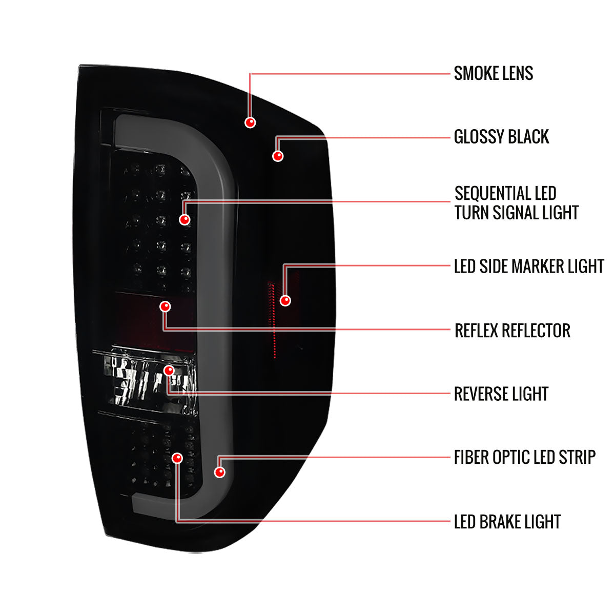 2014-2021 Toyota Tundra White Bar Sequential LED Tail Lights (Glossy Black Housing/Smoke Lens)