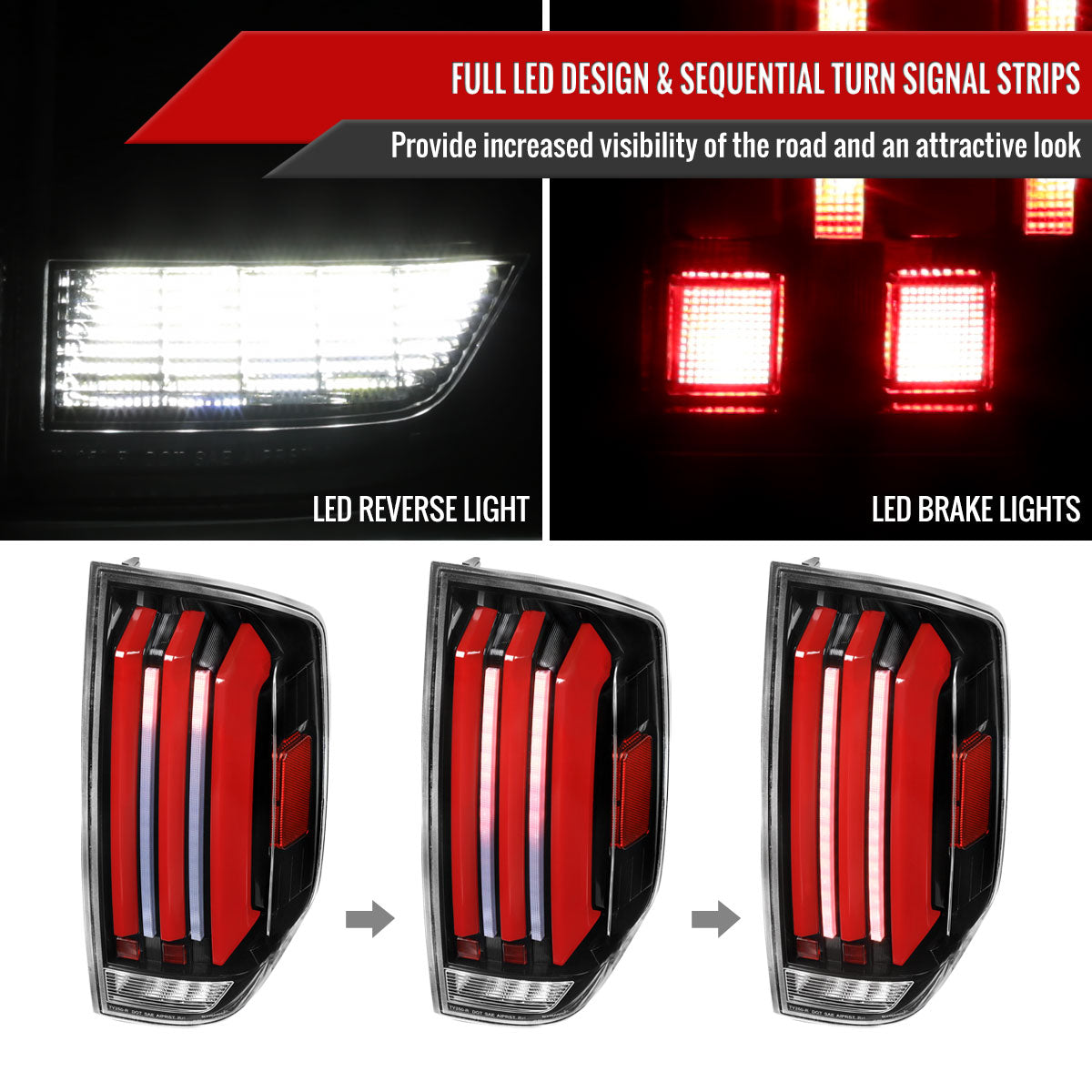 2014-2021 Toyota Tundra Facelift Style Full LED Tail Lights with Sequential Turn Signal (Jet Black Housing/Clear Lens)