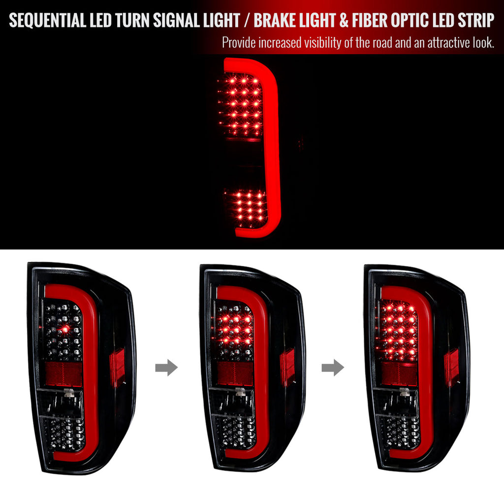 2014-2021 Toyota Tundra Red Bar Sequential LED Tail Lights (Jet Black Housing/Clear Lens)
