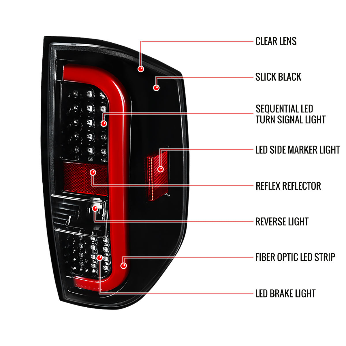 2014-2021 Toyota Tundra Red Bar Sequential LED Tail Lights (Jet Black Housing/Clear Lens)