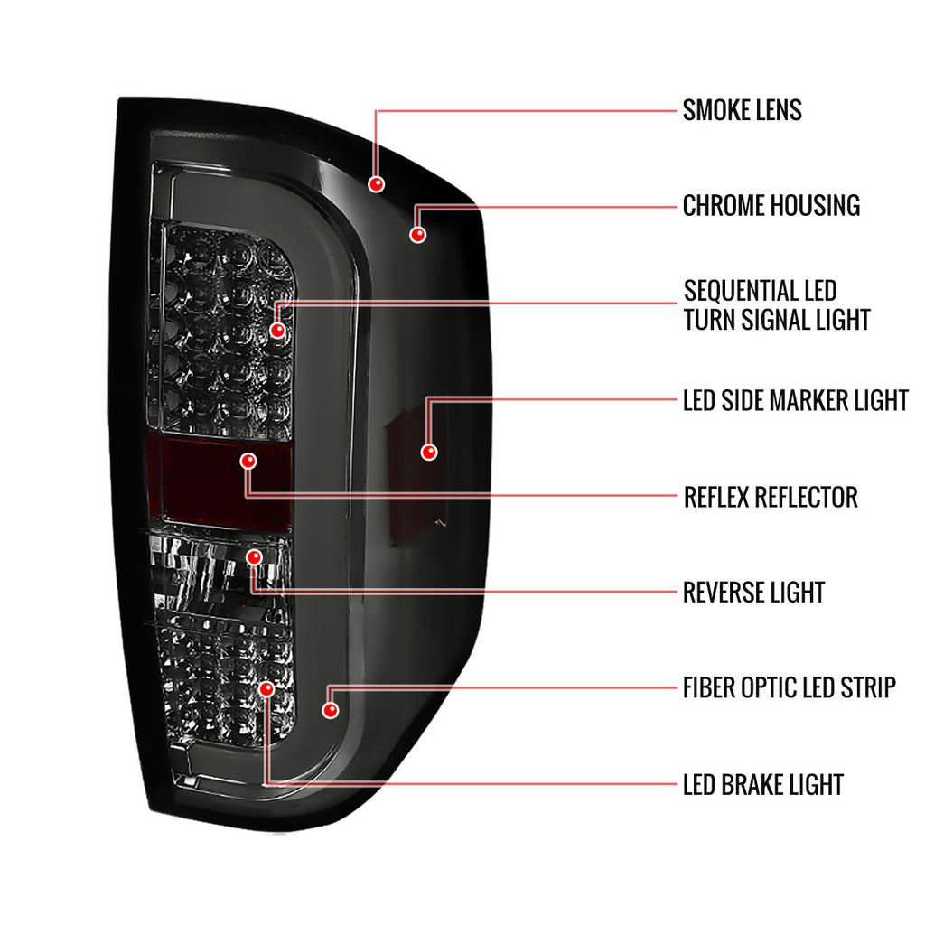2014-2021 Toyota Tundra White Bar Sequential LED Tail Lights (Chrome Housing/Smoke Lens)