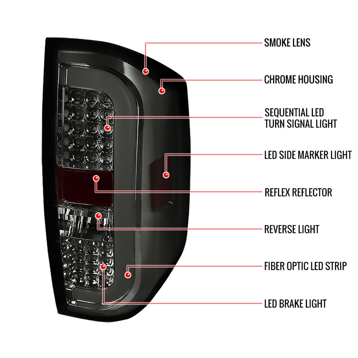 2014-2021 Toyota Tundra White Bar Sequential LED Tail Lights (Chrome Housing/Smoke Lens)