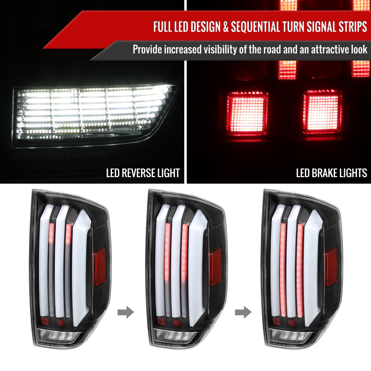 2014-2021 Toyota Tundra Facelift Style Full LED Tail Lights with Sequential Turn Signal (Matte Black Housing/Clear Lens)