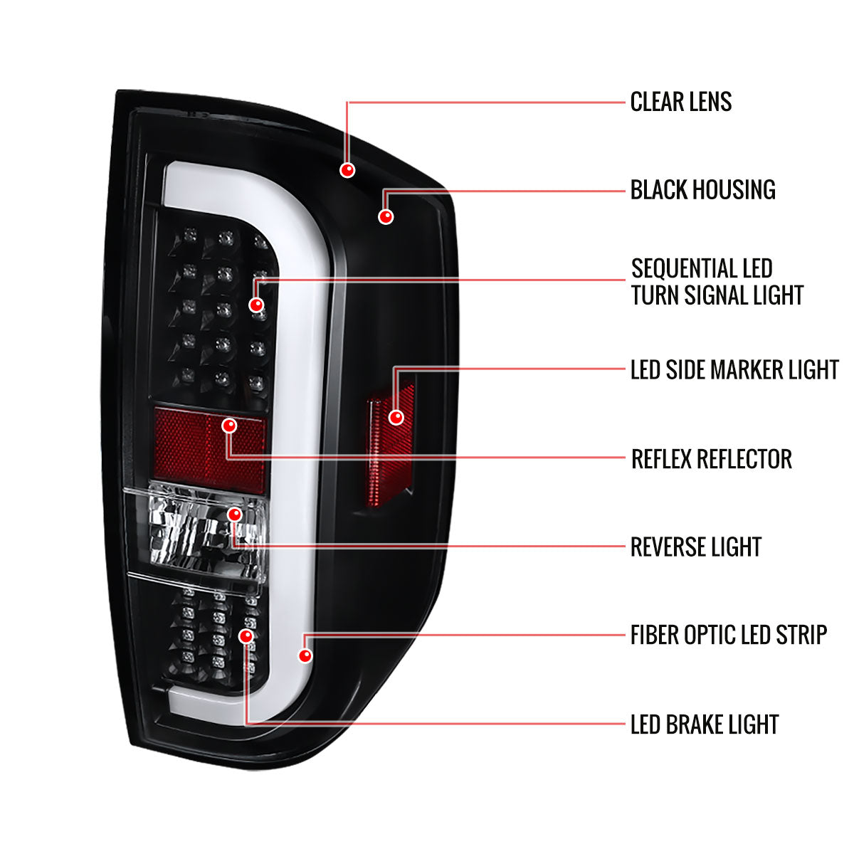 2014-2021 Toyota Tundra White Bar Sequential LED Tail Lights (Matte Black Housing/Clear Lens)
