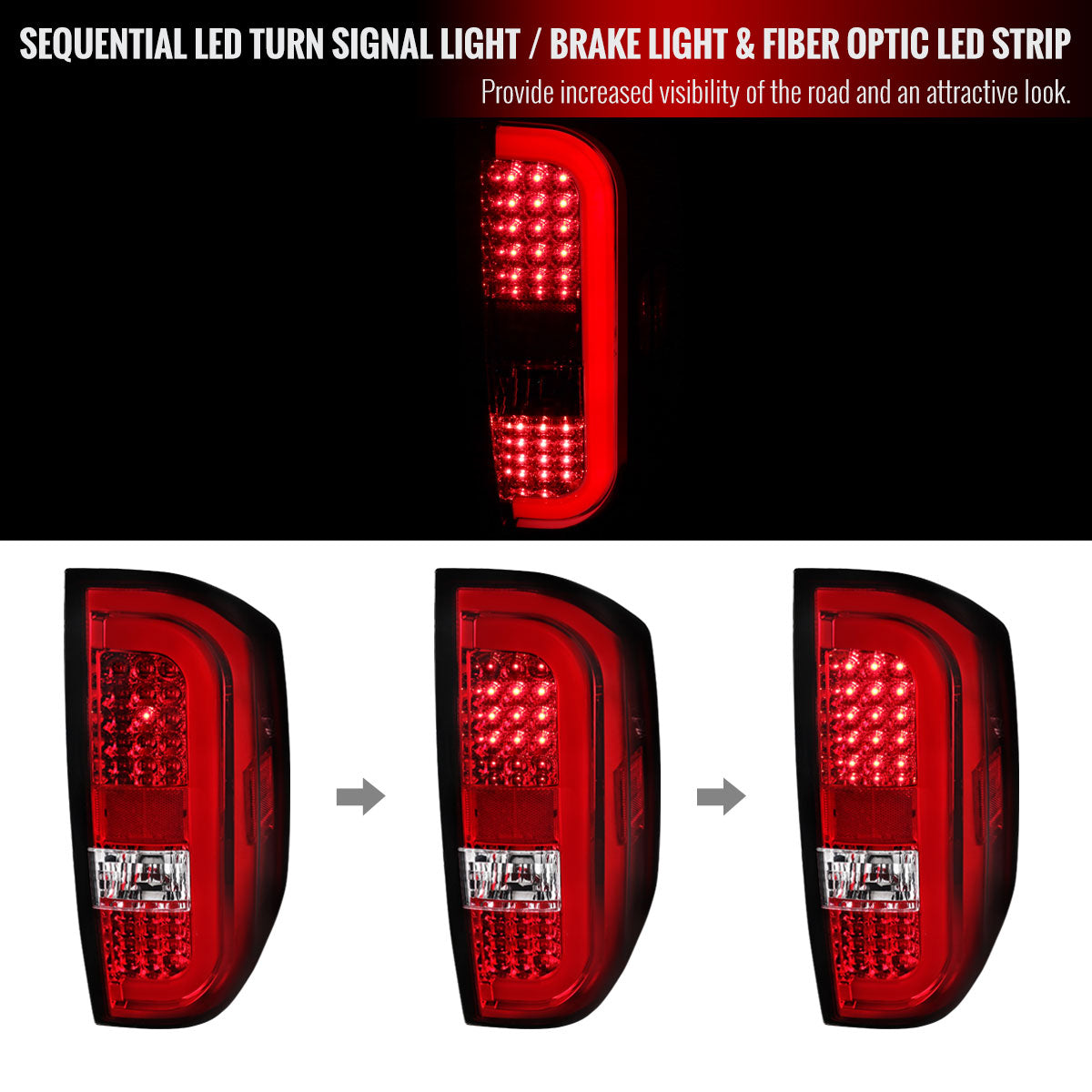 2014-2021 Toyota Tundra White Bar Sequential LED Tail Lights (Chrome Housing/Red Clear Lens)