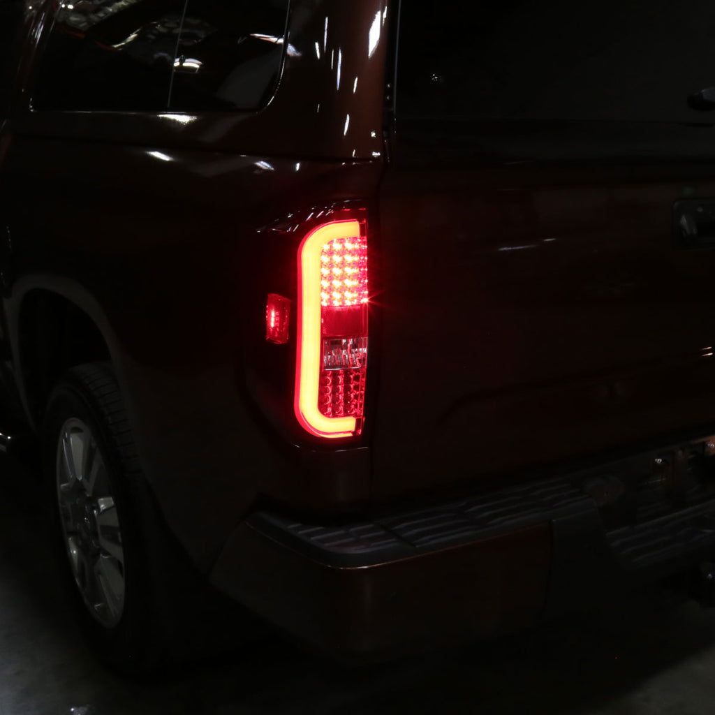 2014-2021 Toyota Tundra White Bar Sequential LED Tail Lights (Chrome Housing/Red Clear Lens)
